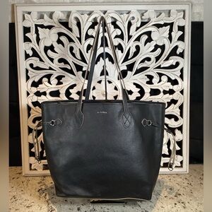 Lodis Pebbled Leather Large Casual Tote Bag Black